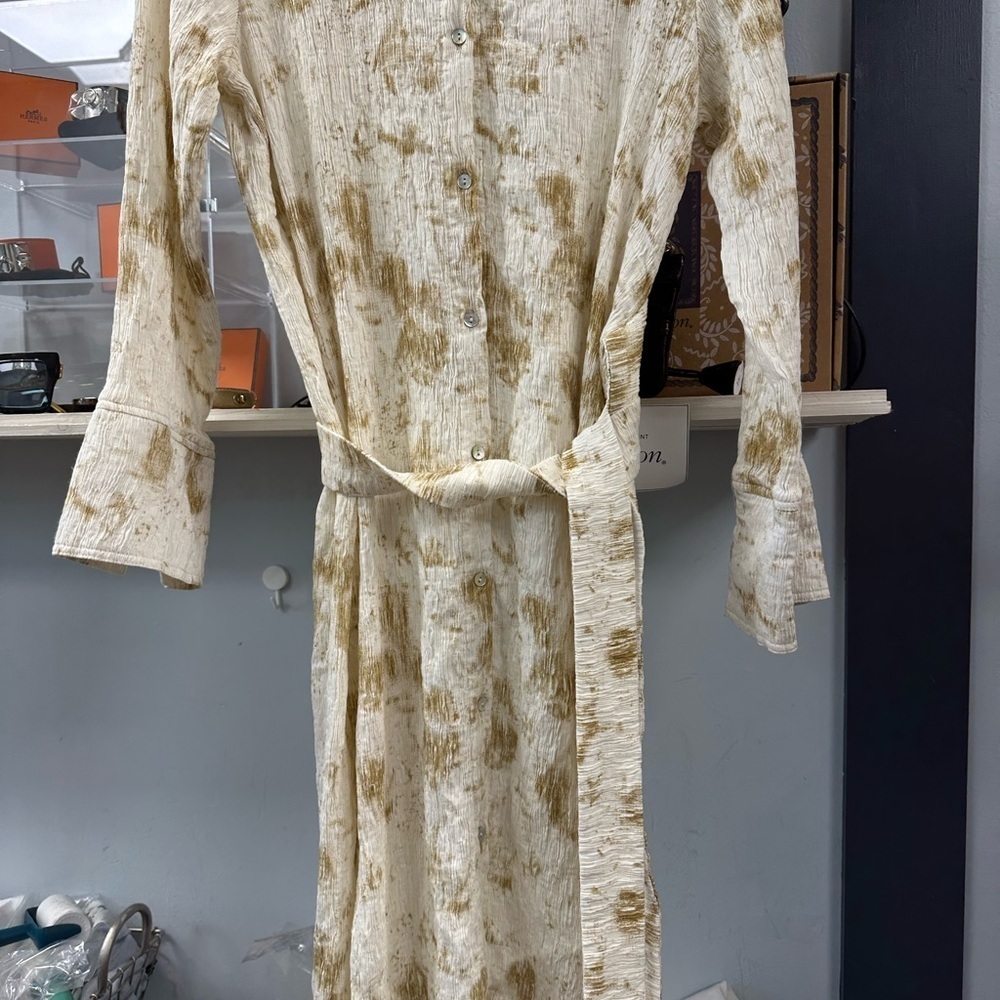 Anthropologie Little Lies Neutral Tie-Waist Midi Dress – Size L - Picture 6 of 10